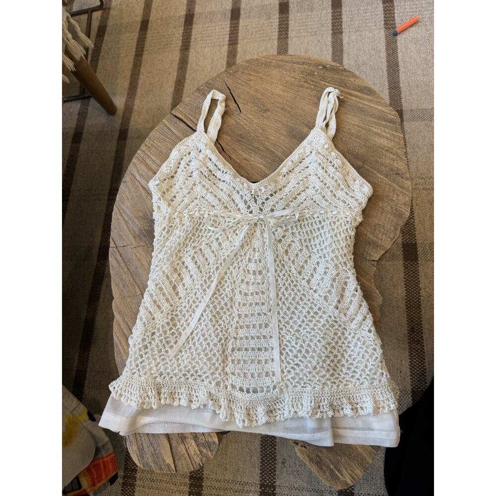 Say What Y2K Knit Tank To Crochet Layered White Medium Women’s